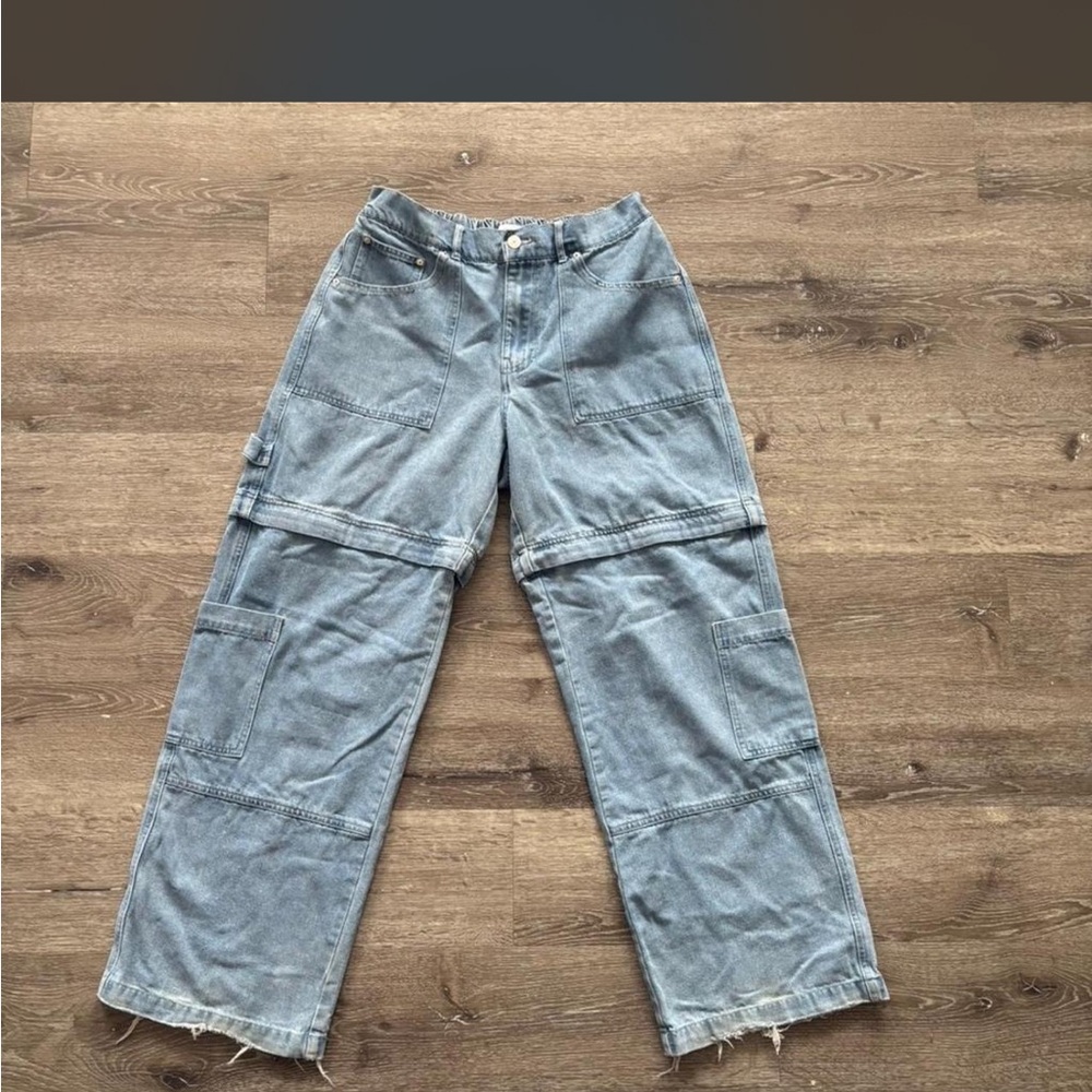 Forever 21 Washed Light Blue Straight-Leg Cargo Jeans